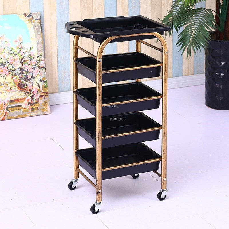 Modern Hair Salon Trolley with Wheels - Multi-layer Beauty Barber Cart