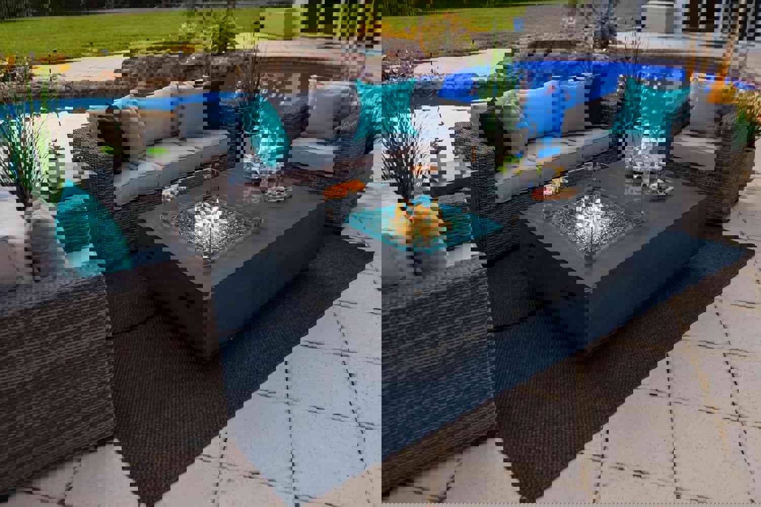 65 Rectangular Outdoor Propane Gas Fire Pit Table in Gray