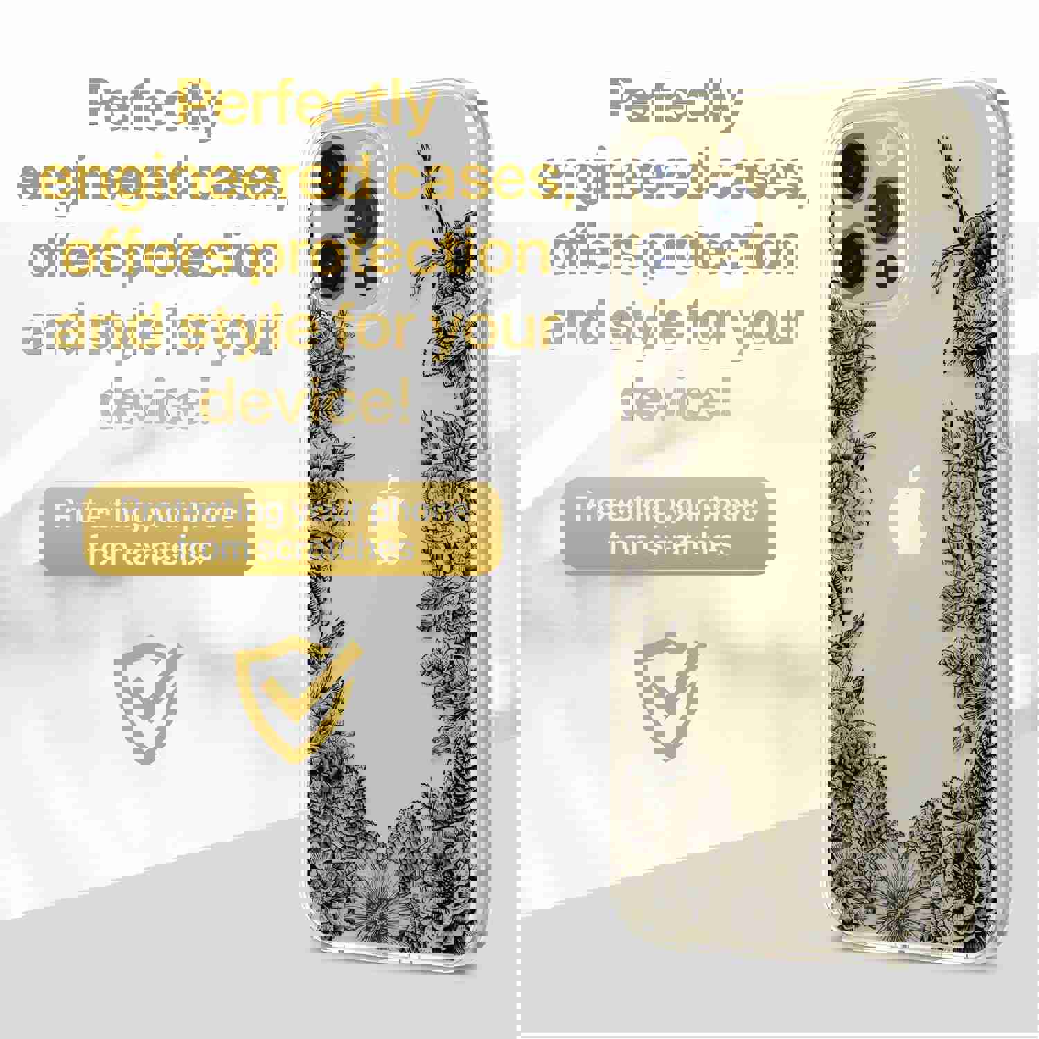 High-Quality TPU Clear Case with Vintage Flowers Design for iPhone & Samsung Phones