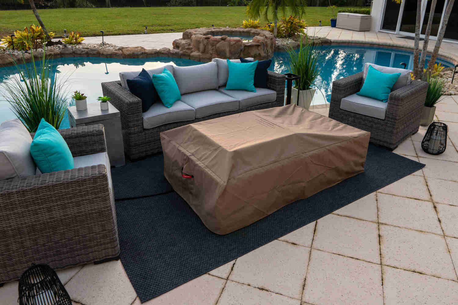 65 Rectangular Outdoor Propane Gas Fire Pit Table in Gray