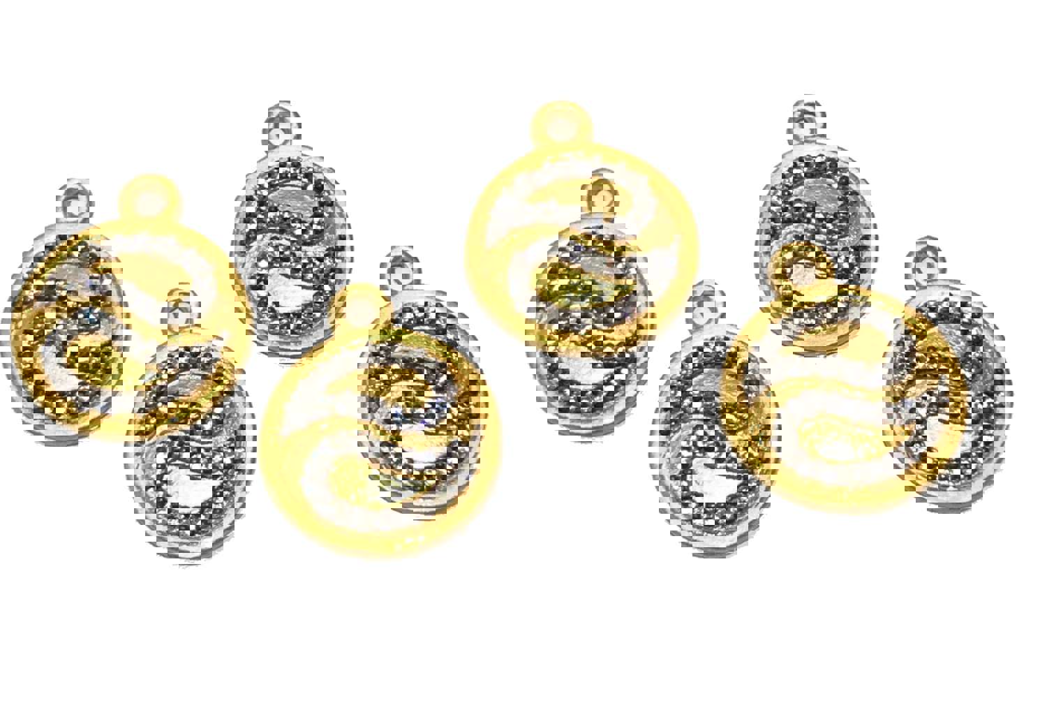 14K Gold Plated CZ Round Disc Charm for Jewelry Making