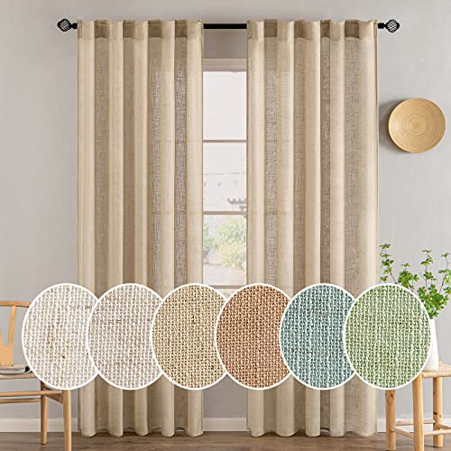 MIULEE Linen Curtains 84 Inch Length 2 Panels for Bedroom Living Room, Thick Linen Textured Soft Window Drapes
