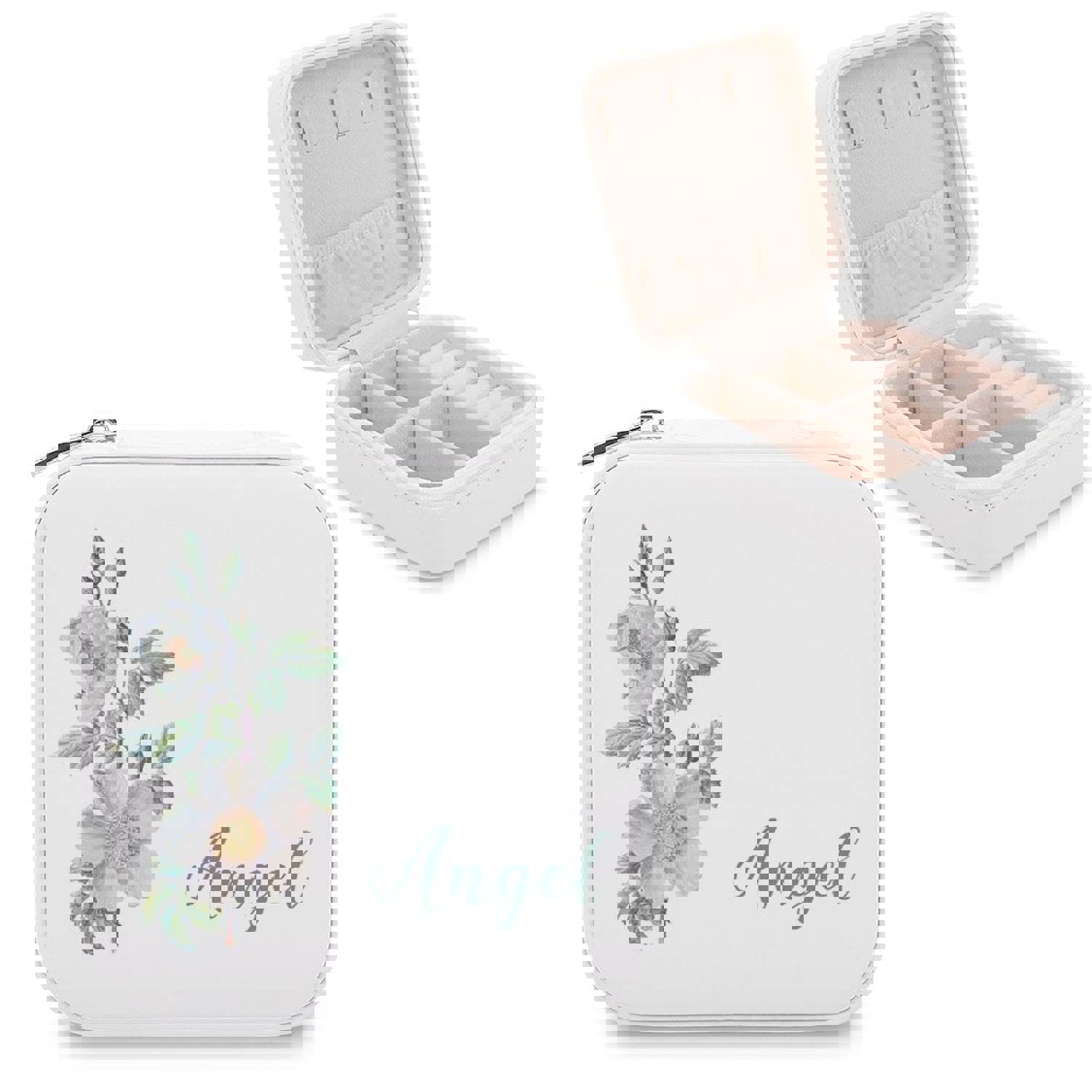 Custom Name Multicolor Flower Jewelry Storage Box - Personalized Travel Jewelry Case for Women