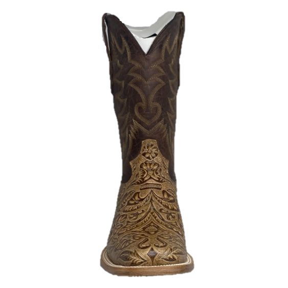 Cowtown® Mens Oryx Hand Floral Tooled Brown Square Toe Boots Q6152