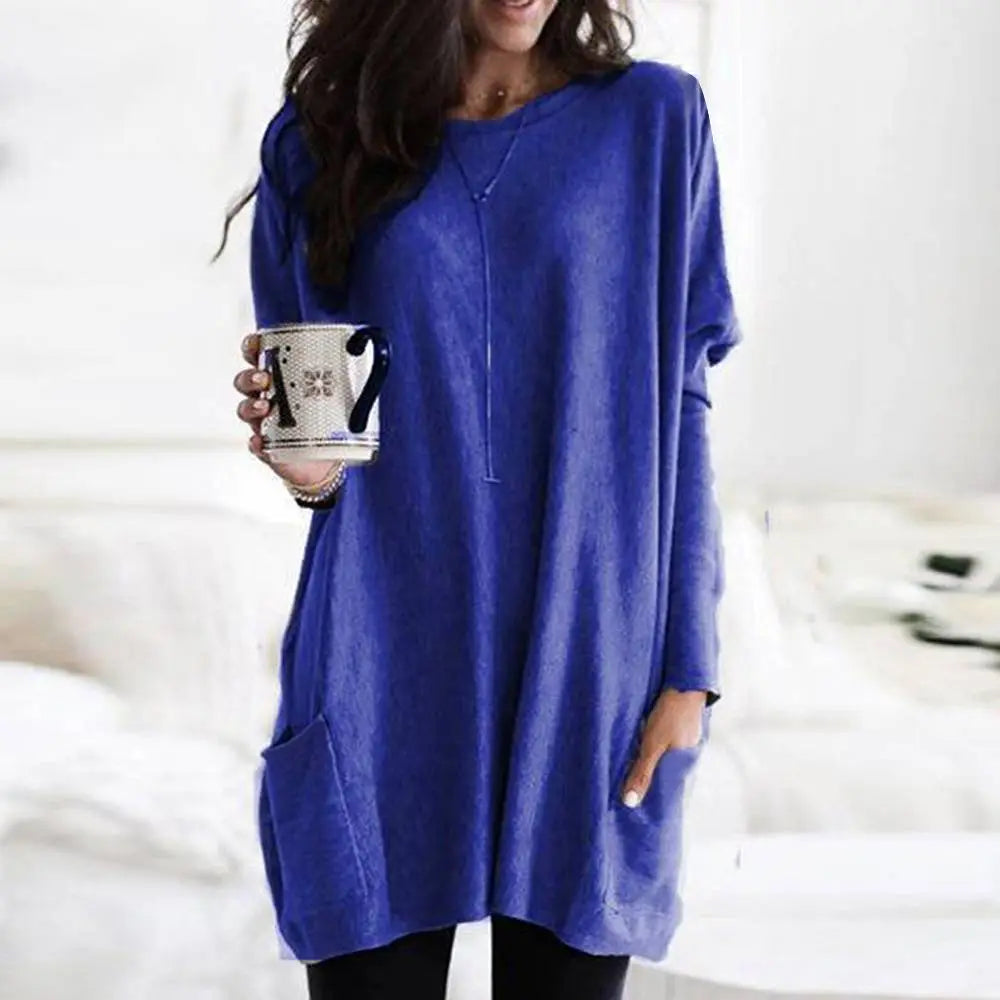 Nukty Women's Long Sleeve Pocket Tunic Tops Blouse