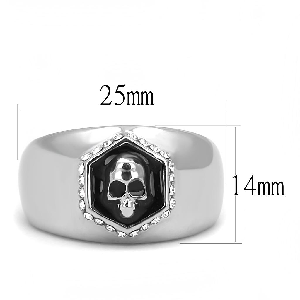 High Polished Stainless Steel Ring with Epoxy in Jet for Women - Style TK3277