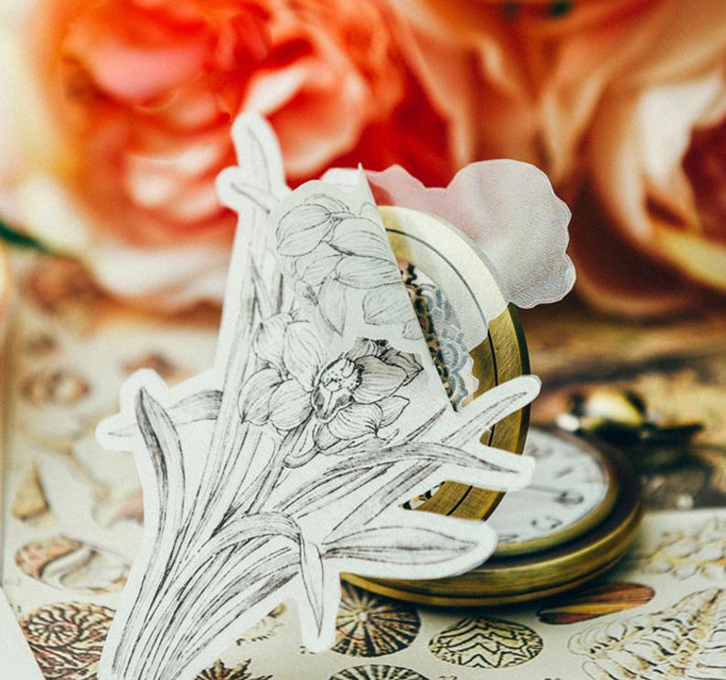 Translucent Flower Etchings Stickers Pack