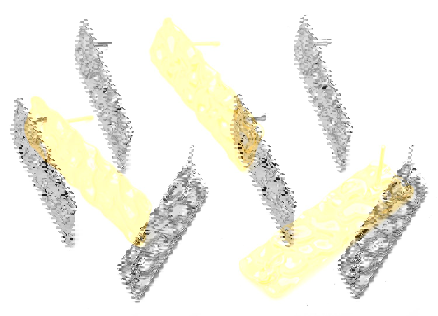 Brass Wavy Long Bar Earring With Loop Post - 18K Gold Plated Stainless Steel Stud