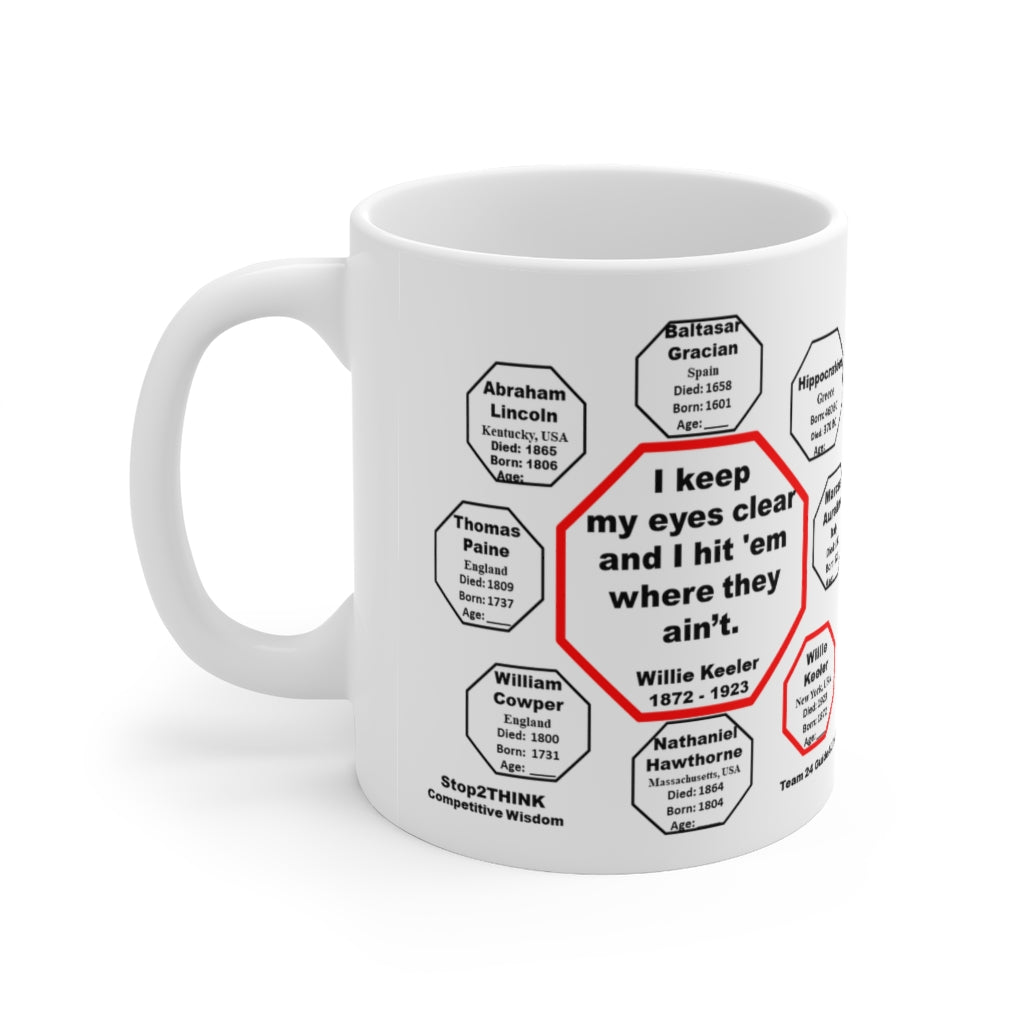 MW-24.4-I Keep My Eyes Clear and I Hit Em Where They Aint - Willie Keeler 1872 - 1923 - Drink Wisely in MugWisdom - Ceramic 11oz Cup