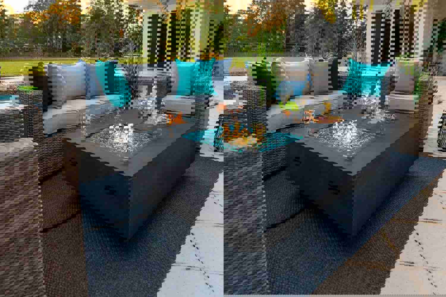 65 Rectangular Outdoor Propane Gas Fire Pit Table in Gray