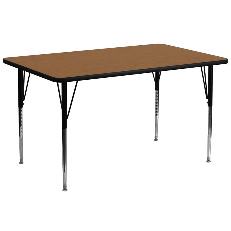 Flash Furniture 30W x 72L Rectangular Oak Thermal Laminate Activity Table with Adjustable Legs