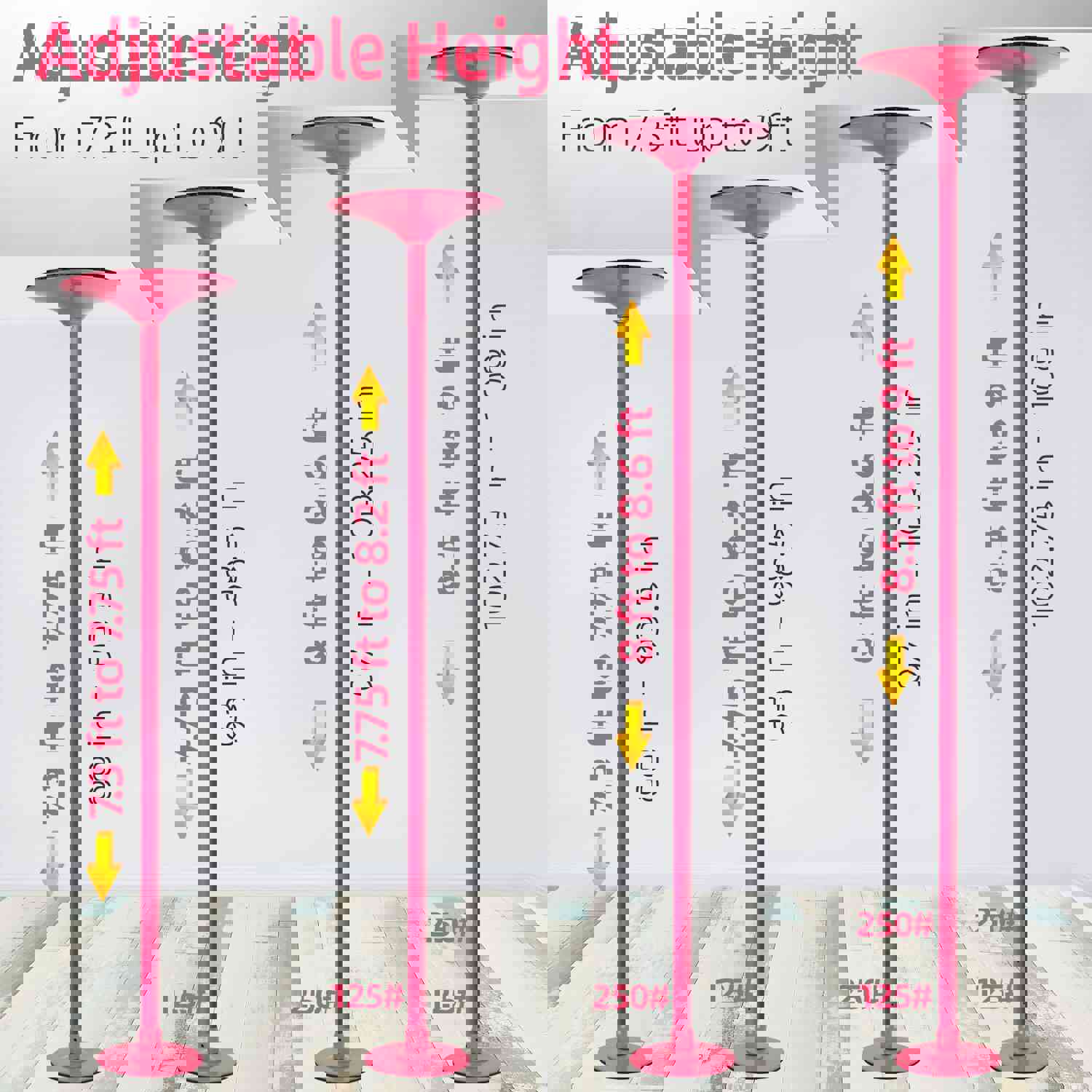 45mm Removable Dance Pole Set - Spinning & Static Fitness Pole for Home, Club, Party (Pink)