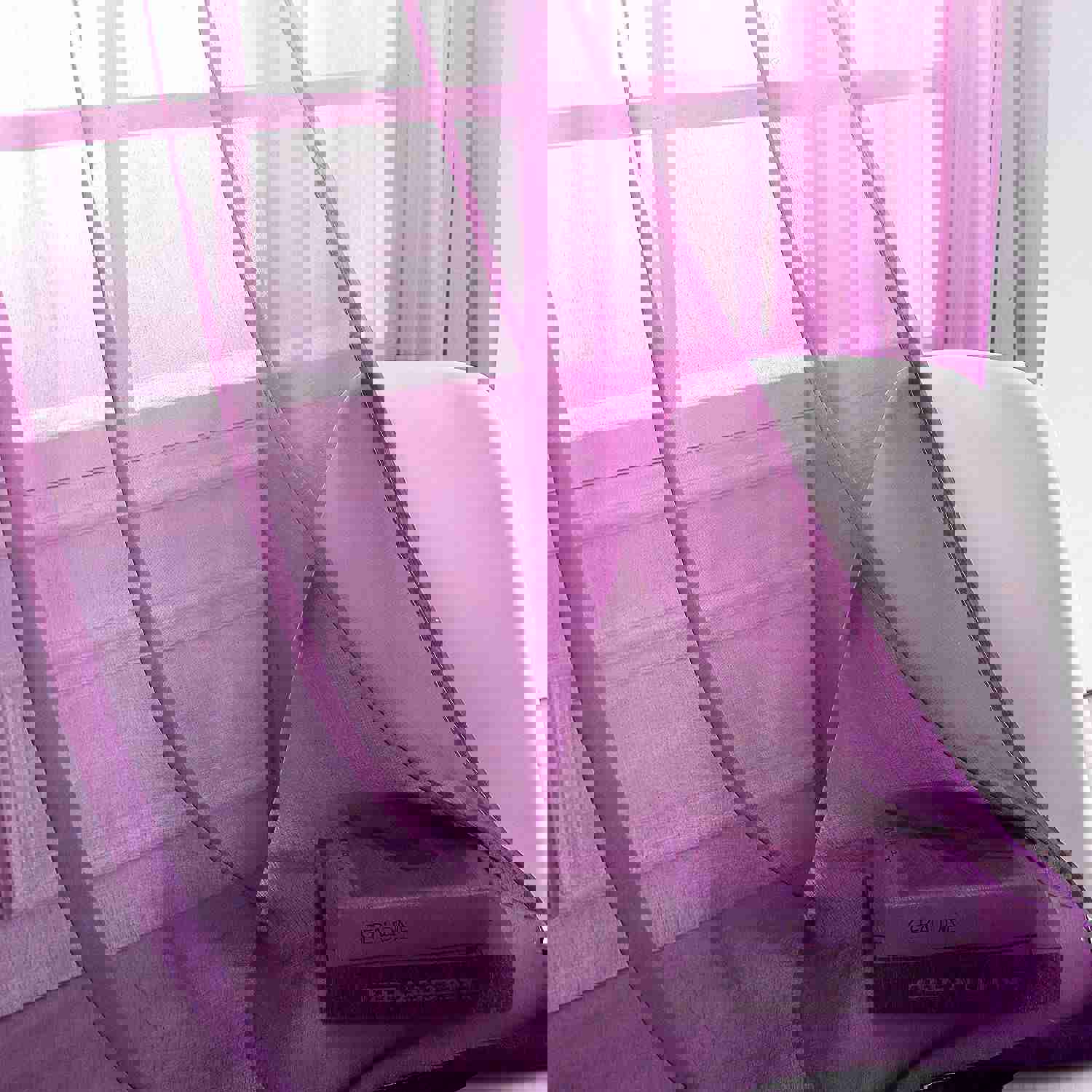 Faux Linen Ombre Sheer Curtains Voile Grommet Semi Sheer Set of 2