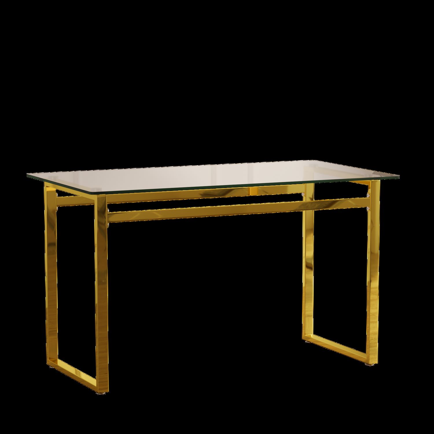 Modern Minimalist Rectangular Glass Dining Table for 4-6 with Tempered Glass Tabletop and Golden Chrome Legs