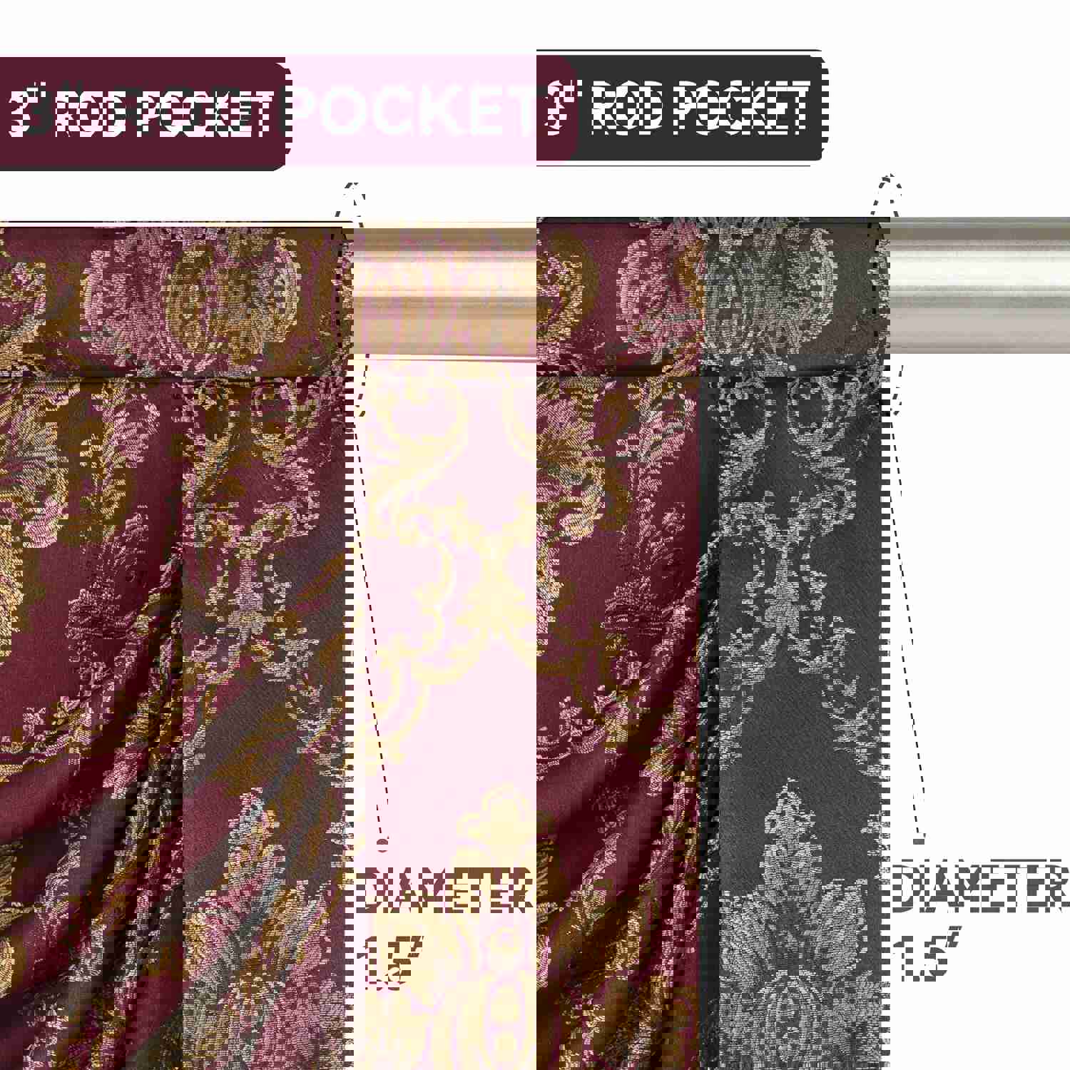 Bordeaux Swag Valance - Classic Woven Pattern Burgundy Window Valance