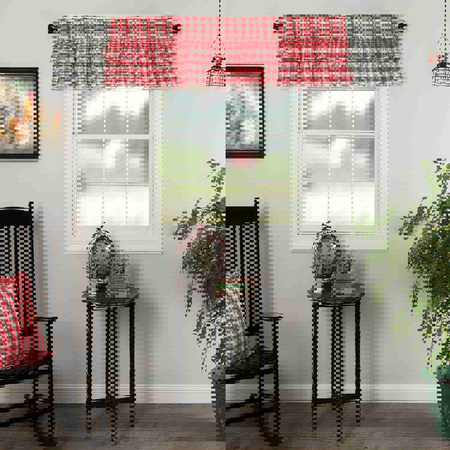 Annie Buffalo Red Check Ruffled Valance 16x60 - Farmhouse Style Cotton Window Treatment