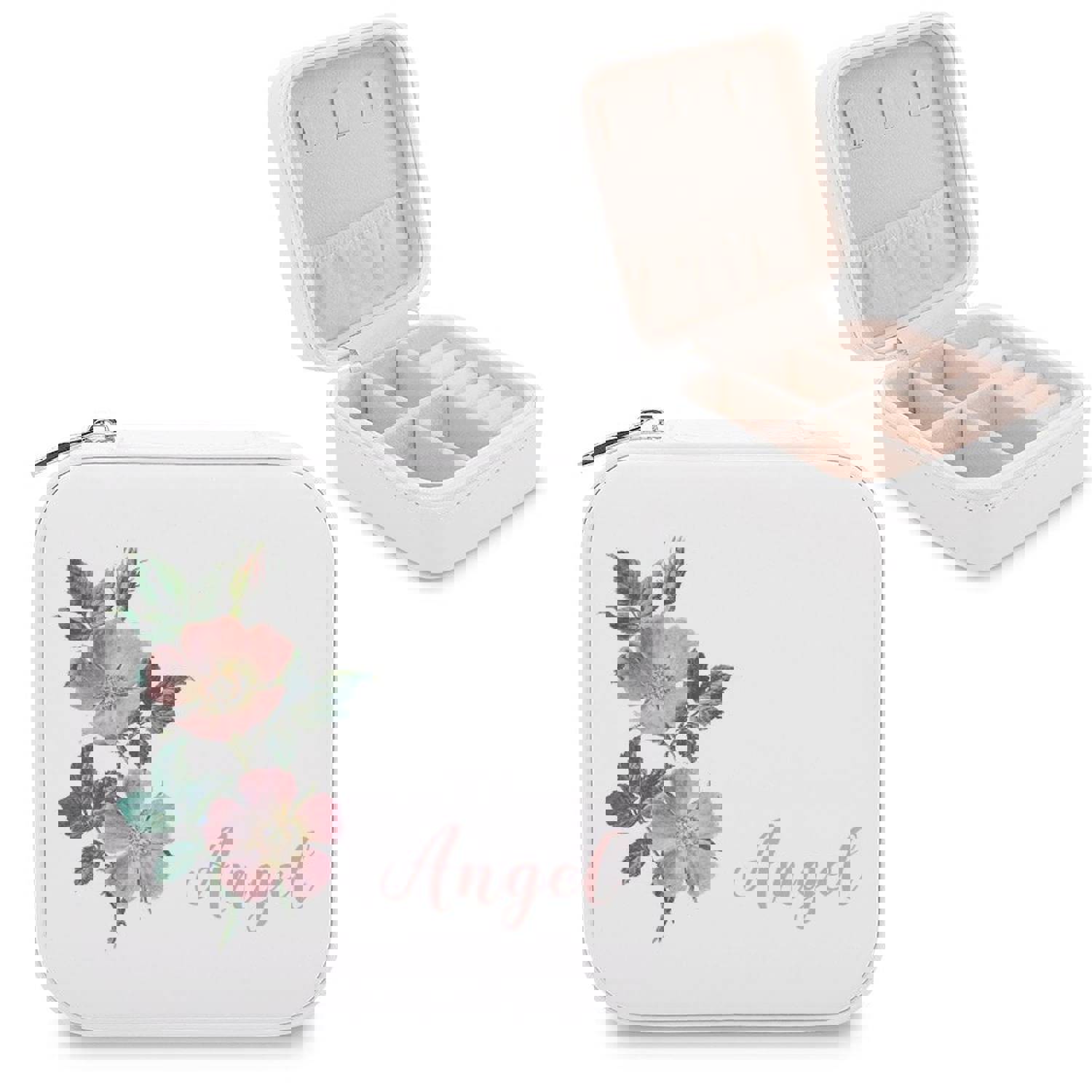 Custom Name Multicolor Flower Jewelry Storage Box - Personalized Travel Jewelry Case for Women