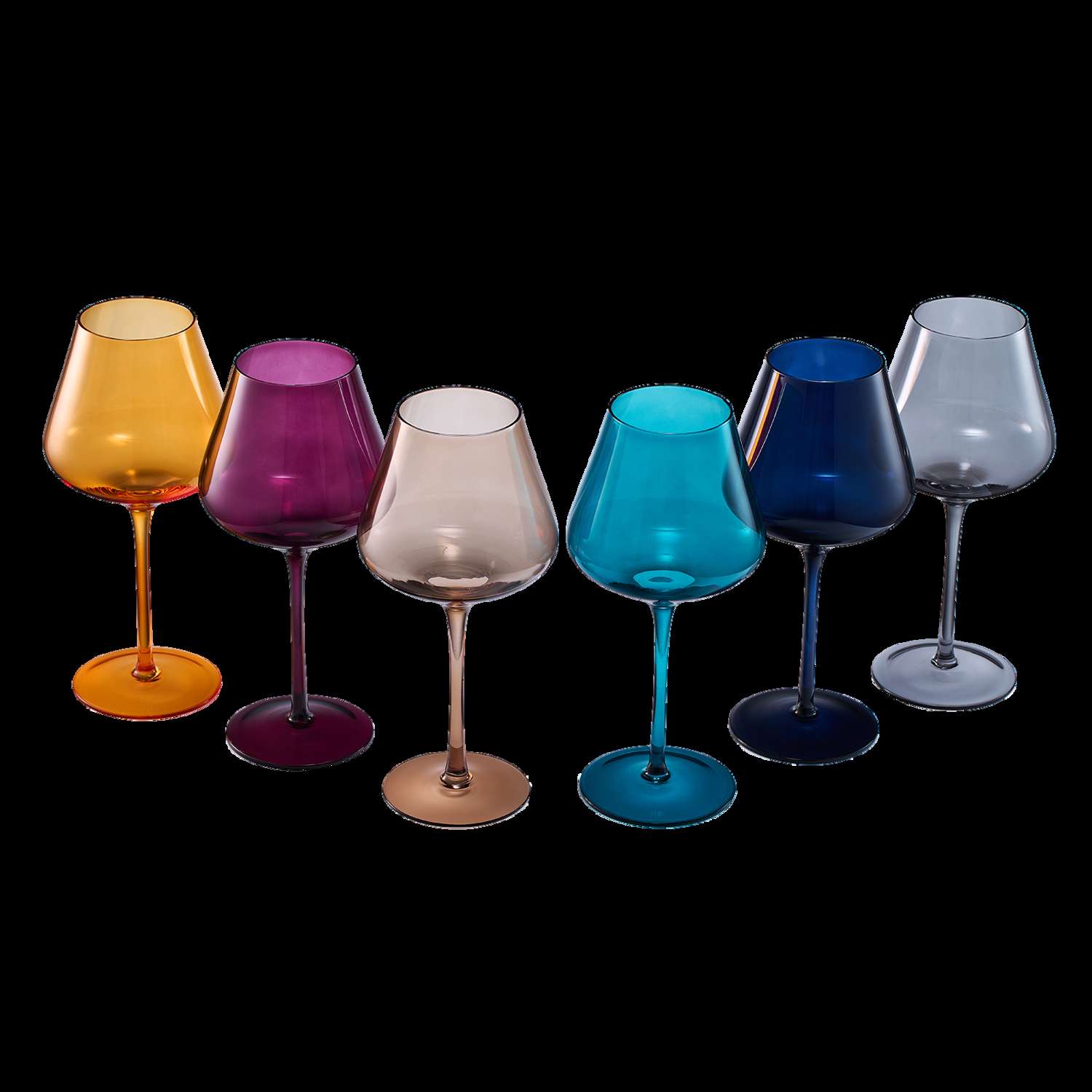 Jewel Colored Crystal Wine Glass Set of 6 - Elegant Italian Style Drinkware for Celebrations