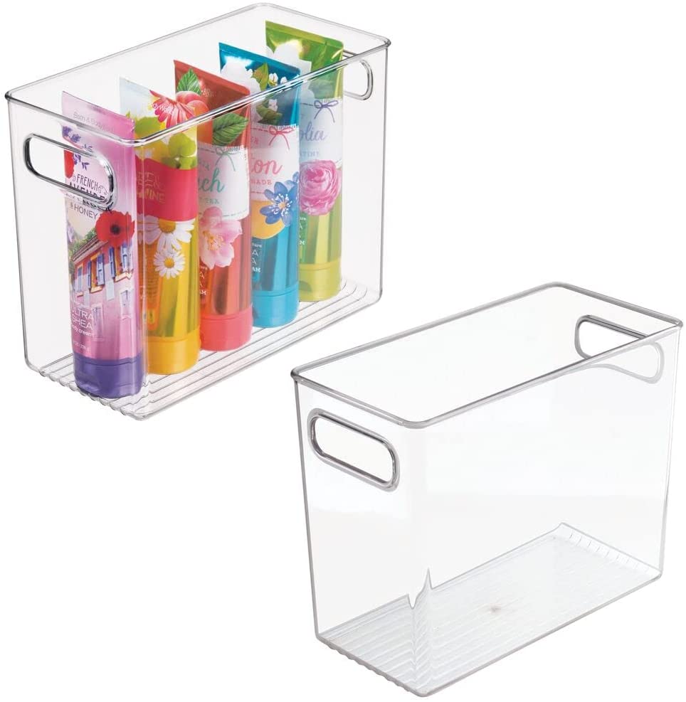 mDesign Plastic Bathroom Organizer - Storage Bin with Handles for Vanity, Cupboard, or Closet - 2 Pack - Clear