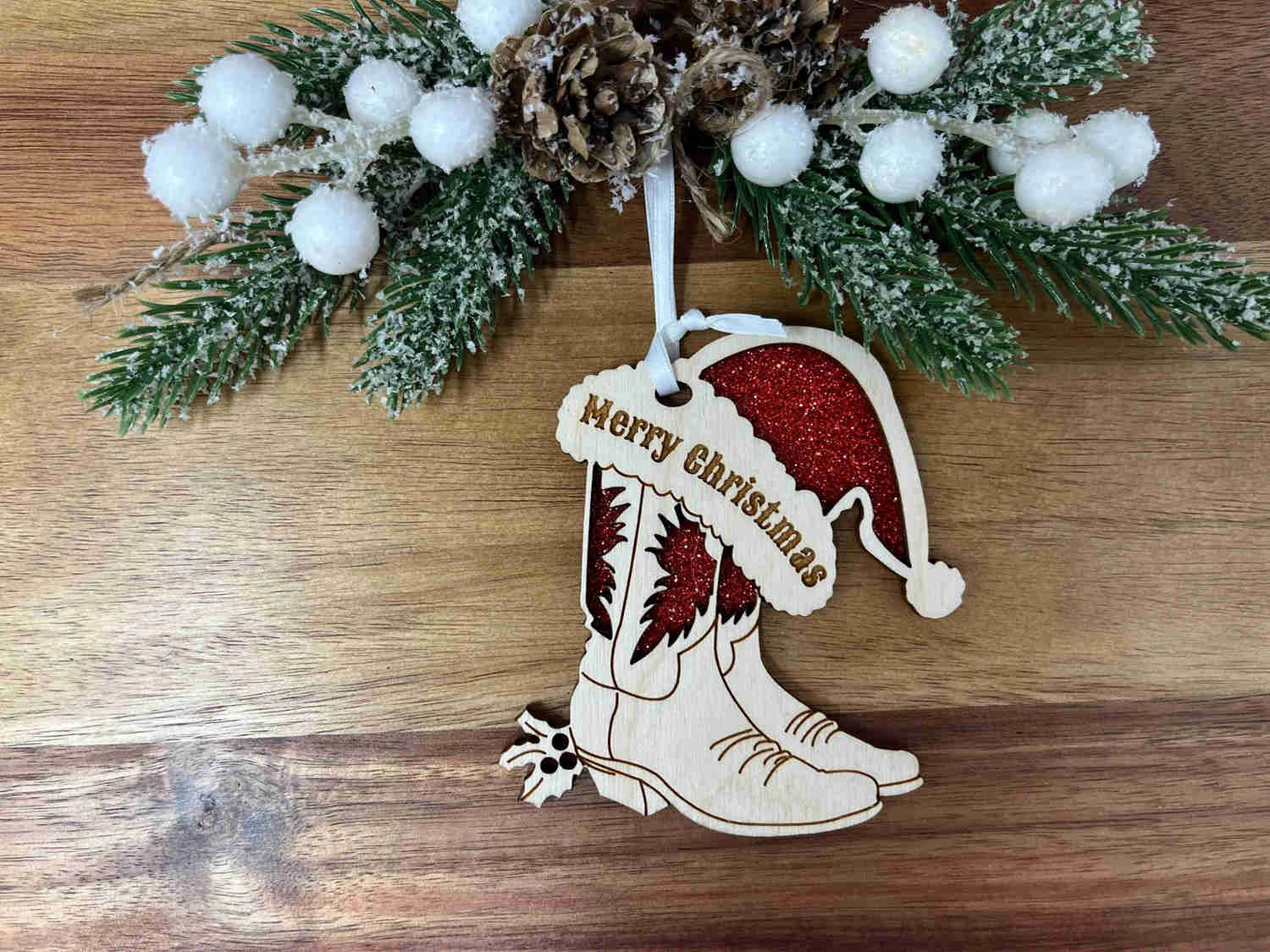 Premium Baltic Birch Wood Cowboy Boots Ornament