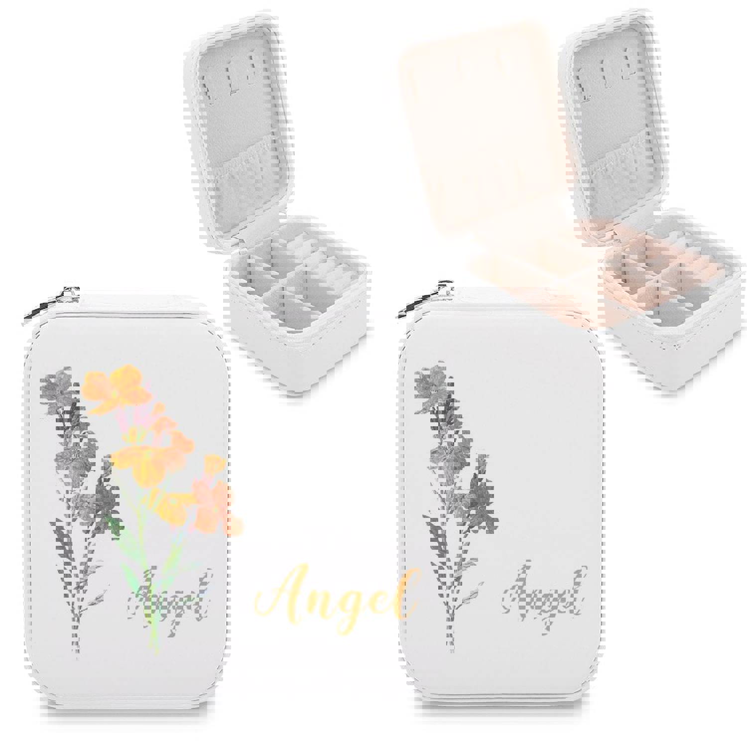 Custom Name Multicolor Flower Jewelry Storage Box - Personalized Travel Jewelry Case for Women