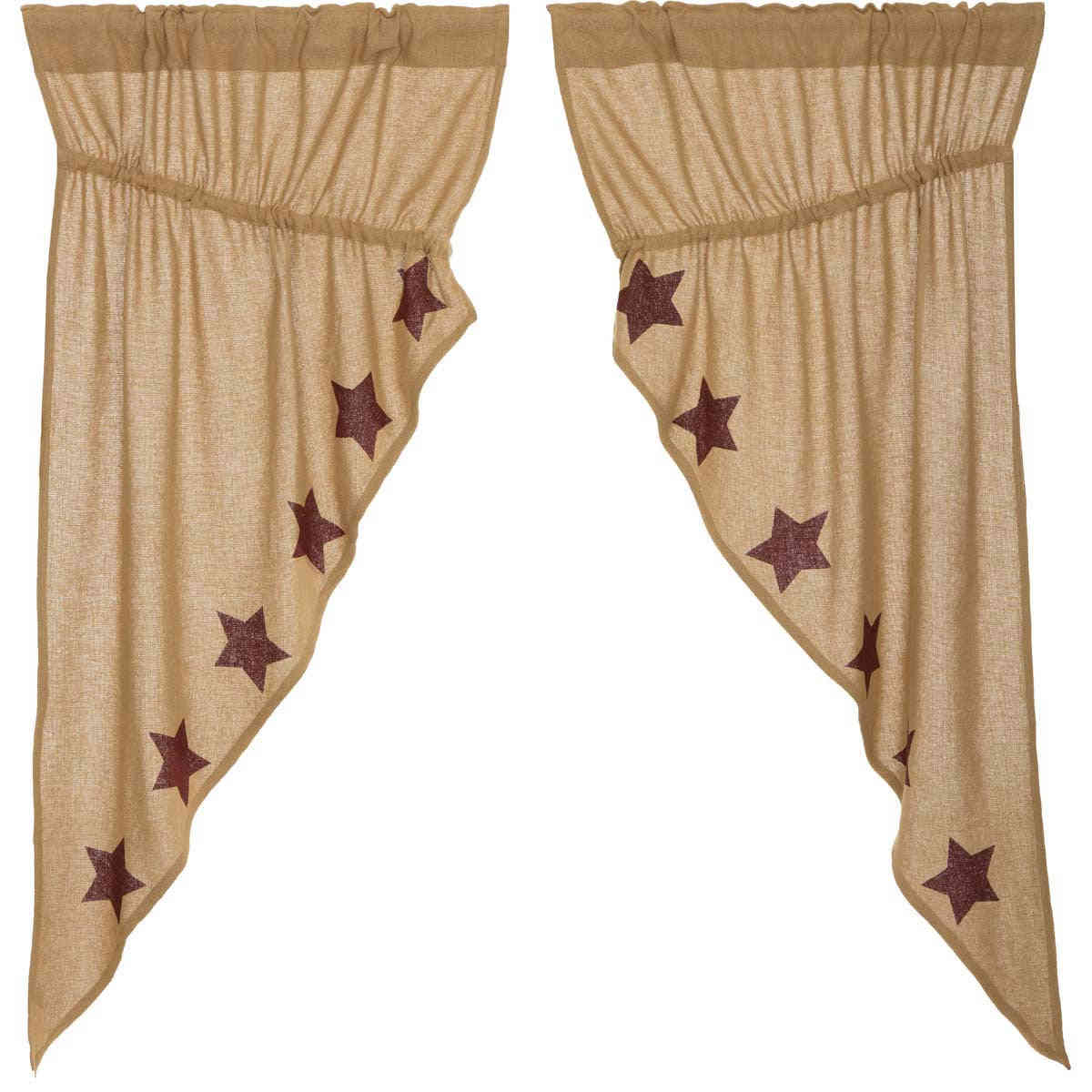 Primitive Burlap with Burgundy Star Prairie Swag Curtains