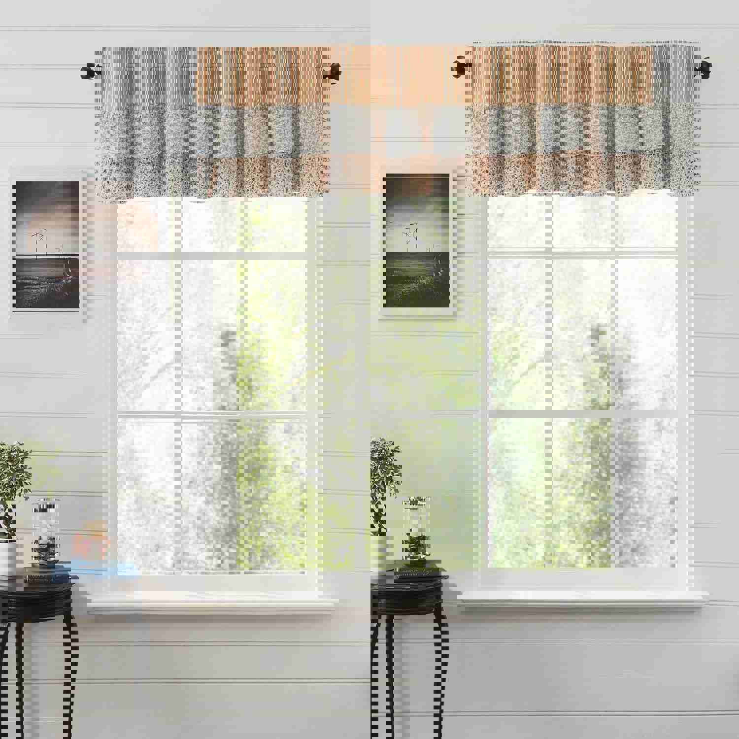 Kaila Ticking Gold Ruffled Valance 16x72 - Cottage-Style Window Decor
