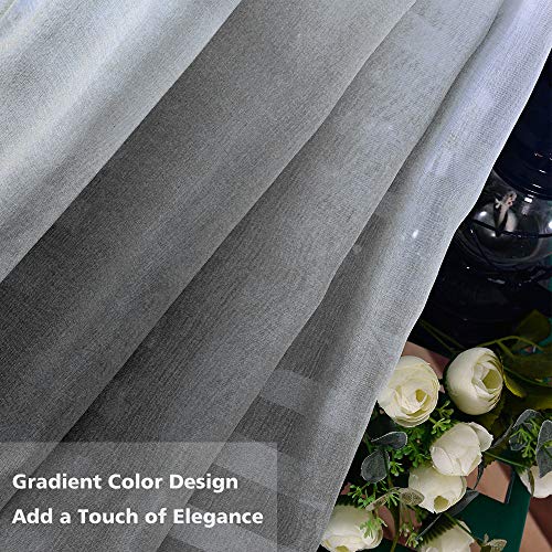 Faux Linen Ombre Sheer Curtains Voile Grommet Semi Sheer Set of 2