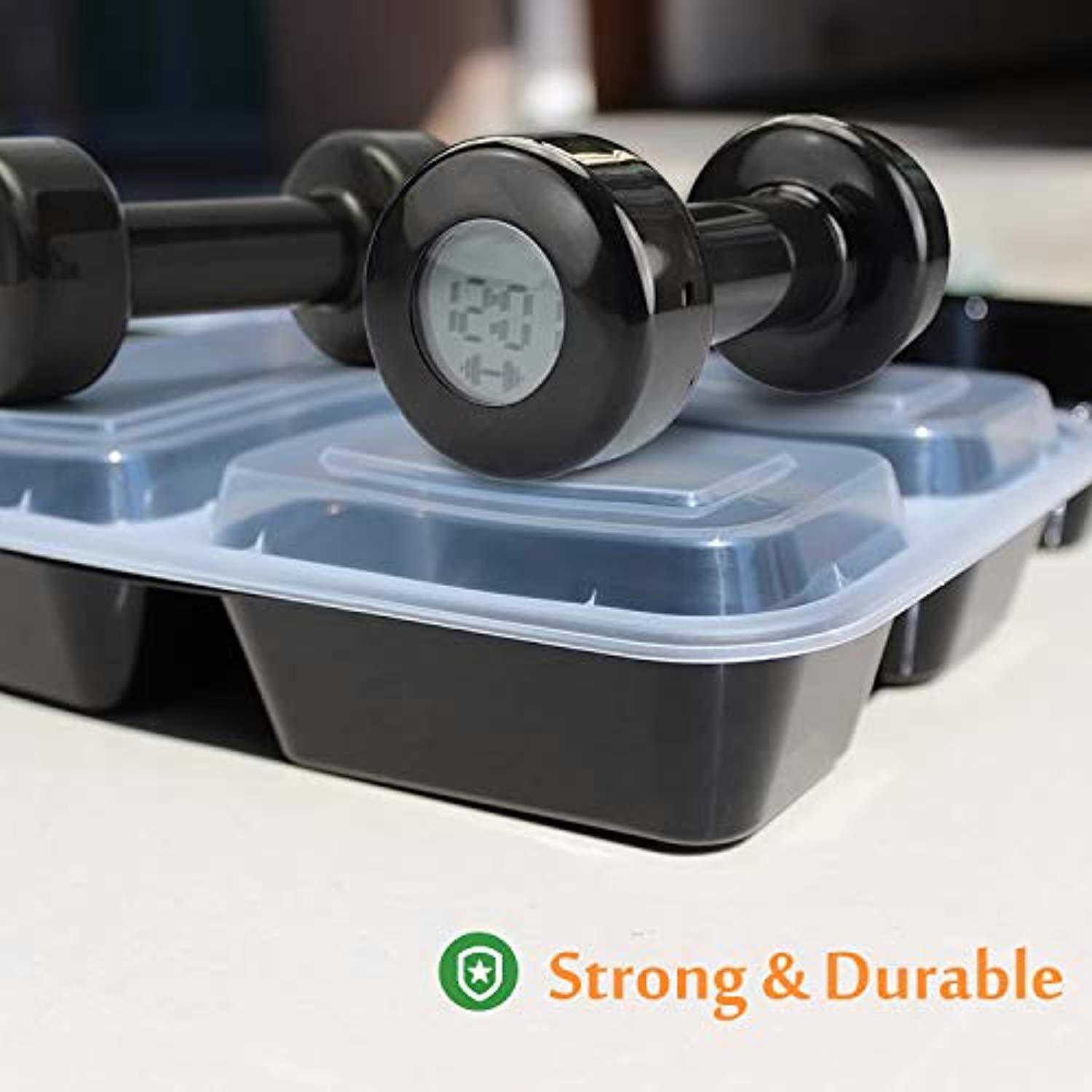 Enther 20 Pack 3 Compartment Meal Prep Containers with Lids - BPA Free, Reusable Lunch Box