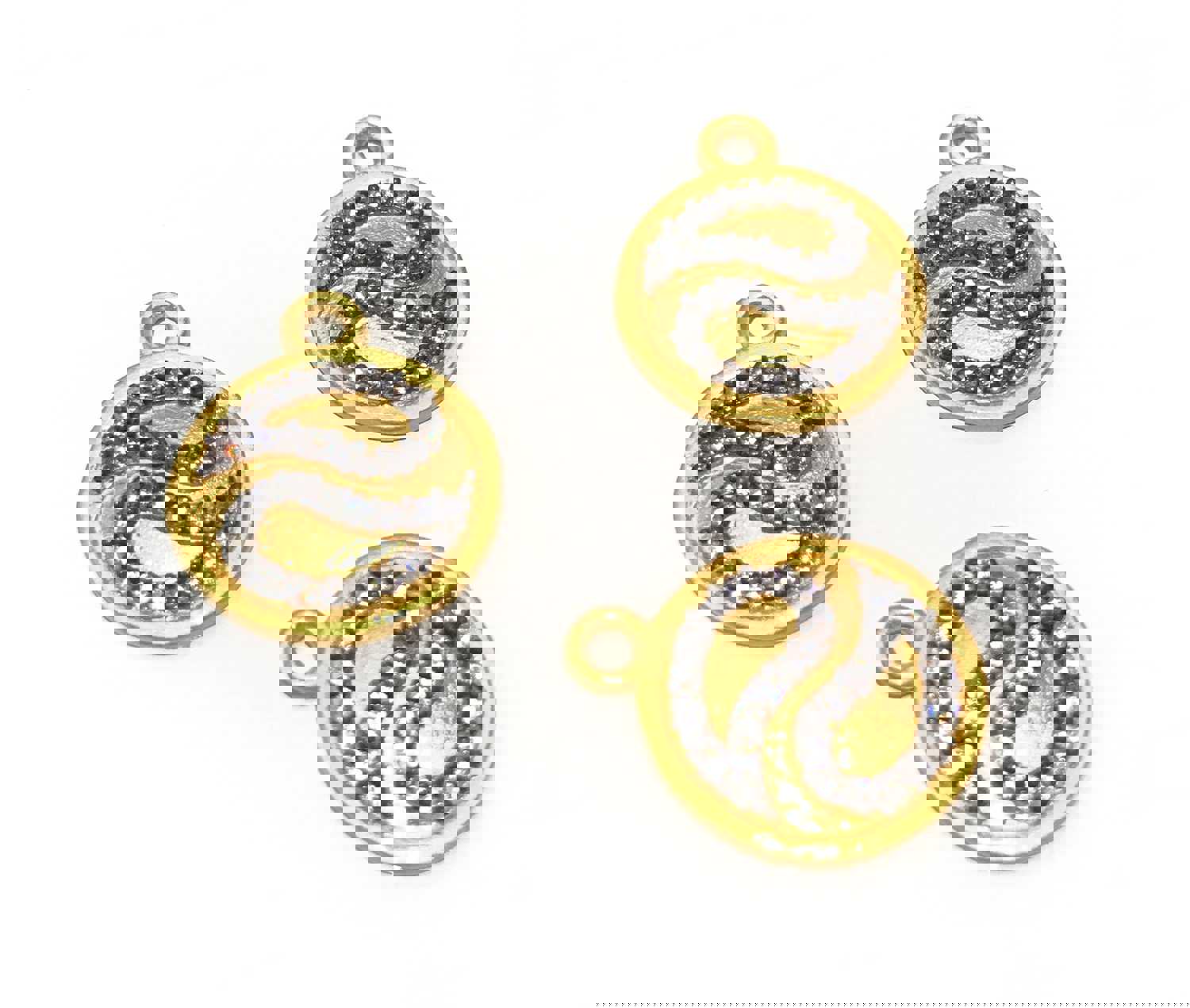 14K Gold Plated CZ Round Disc Charm for Jewelry Making