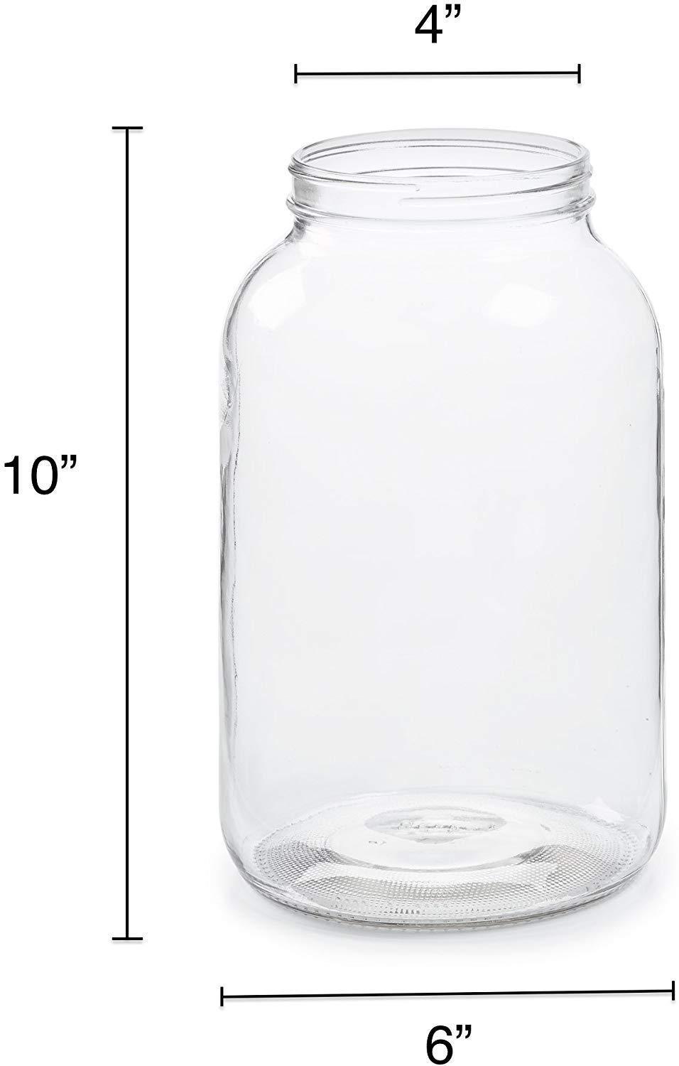 4 Pack - 1 Gallon Glass Jar with Plastic Airtight Lid, Muslin Cloth, Rubber Band - Wide Mouth Easy Clean - BPA Free & Dishwasher Safe