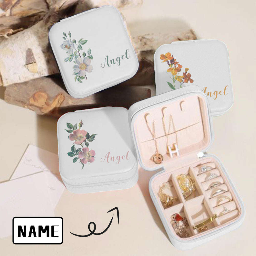 Custom Name Multicolor Flower Jewelry Storage Box - Personalized Travel Jewelry Case for Women