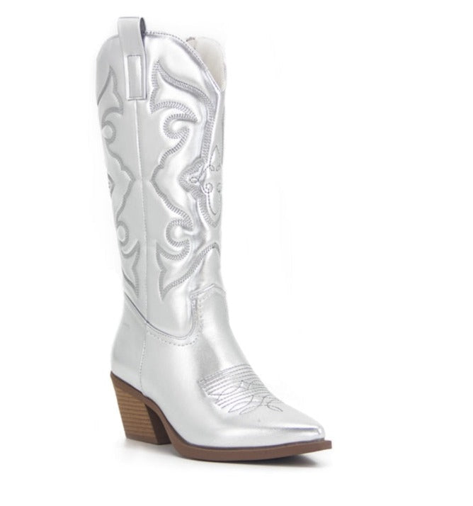 Ladies Long Cowgirl Boots - Embroidered Pointed Toe Western Boots with Chunky Heel