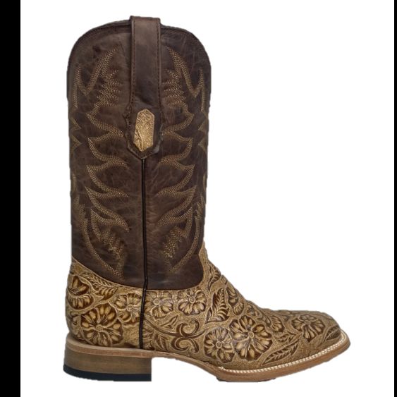 Cowtown® Mens Oryx Hand Floral Tooled Brown Square Toe Boots Q6152