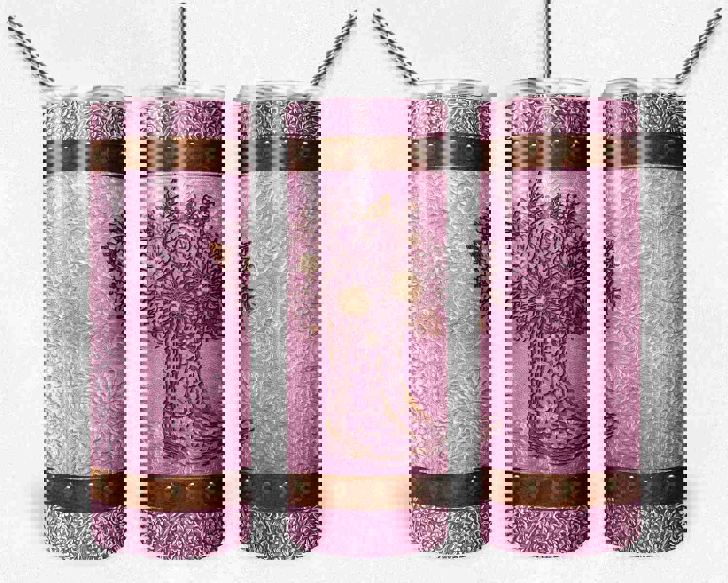 Floral Cowgirl Pink Rose Boot Western Tumbler Design Digital Download