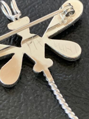 Handmade Zuni Turquoise MOP Inlay Dragonfly Sterling Silver Necklace Pendant