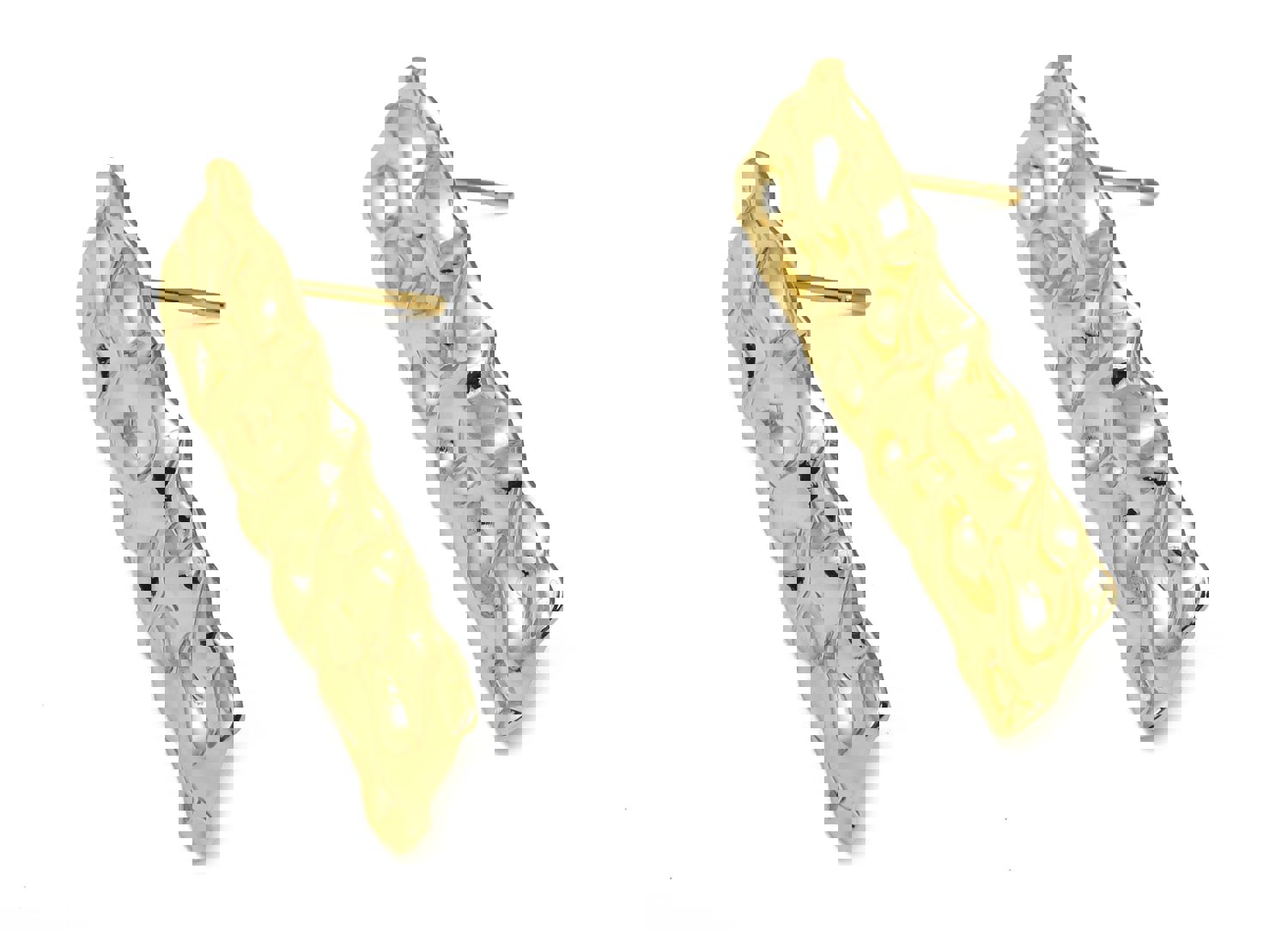 Brass Wavy Long Bar Earring With Loop Post - 18K Gold Plated Stainless Steel Stud