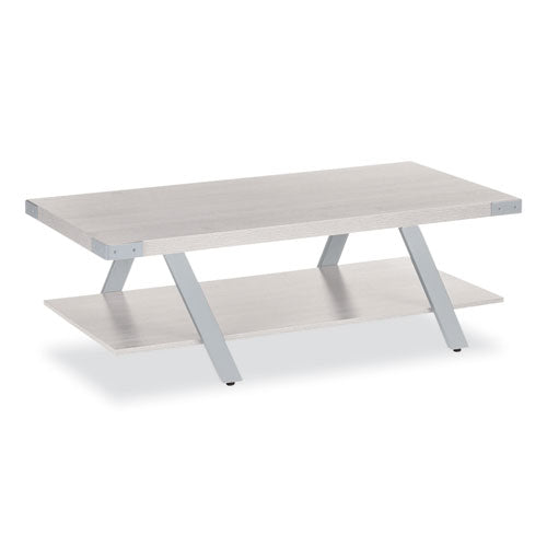 Safco Mirella™ Coffee Table - Rectangular 51x23.78x16, White Ash Top, Silver Base