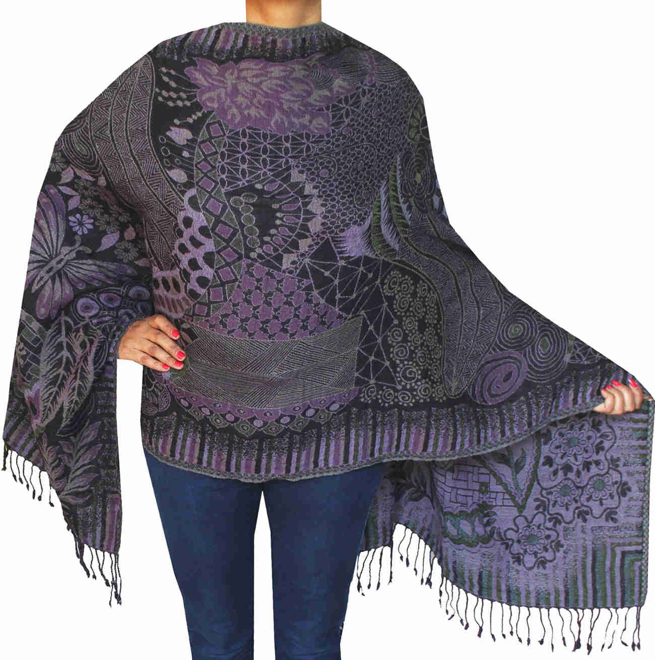 Handwoven Boiled Wool Jamawar Shawl Scarf for Women - 78 x 28 inches