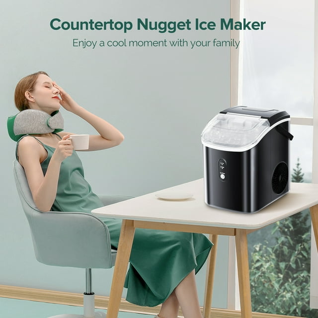 KISSAIR Nugget Ice Maker Countertop - Portable Soft Chewable Pellet Ice Machine, 34lbs/24H, Black