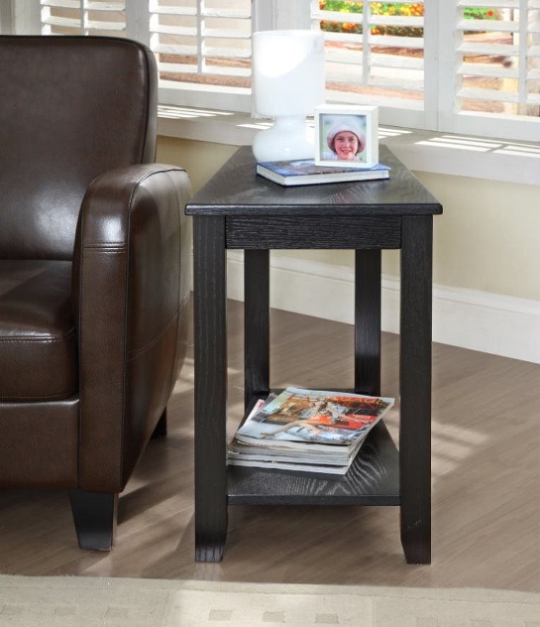 ZUN Contemporary Black Finish Wedge Shape Chairside Table with Lower Shelf
