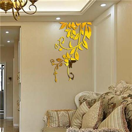 3D Mirror Flower Vine Wall Sticker - Acrylic Decal Removable Floral Tree Branch Stickers (54*79CM)