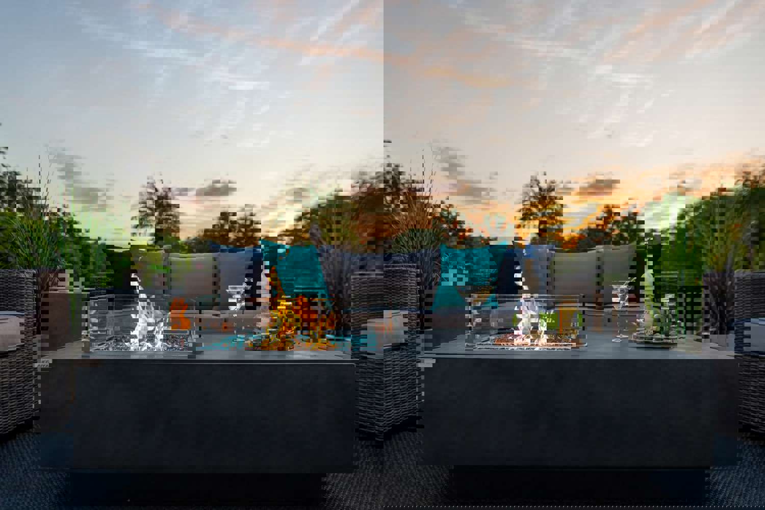 65 Rectangular Outdoor Propane Gas Fire Pit Table in Gray