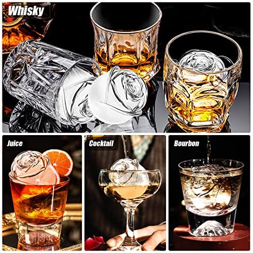 KooMall 3D Rose Ice Molds - 2.5 Inch Large Silicone Ice Cube Trays for Cocktails, Juice, Whiskey