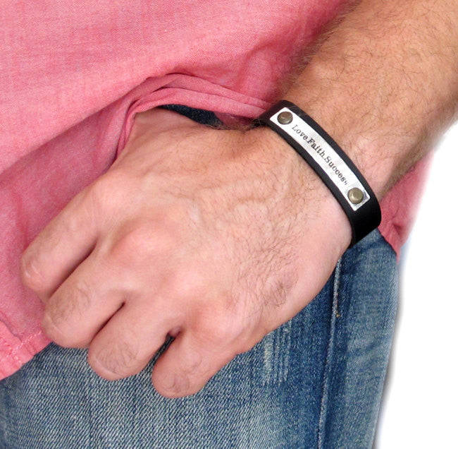 Custom Engraved Latitude Longitude Bracelet Cuff for Men - Personalized Leather Gift