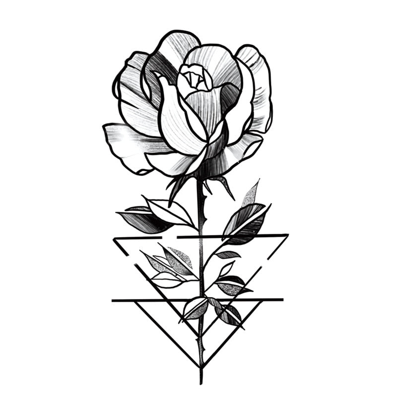 Qfdian Black Rose Temporary Tattoo Sticker - Realistic Fake Tattoo for Parties & Festivals