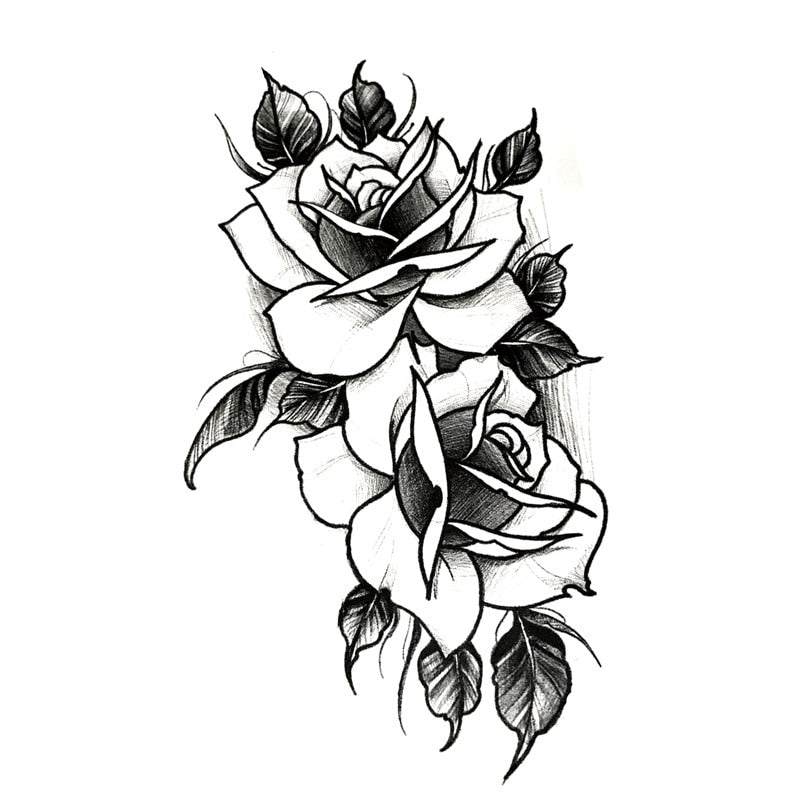 Qfdian Black Rose Temporary Tattoo Sticker - Realistic Fake Tattoo for Parties & Festivals