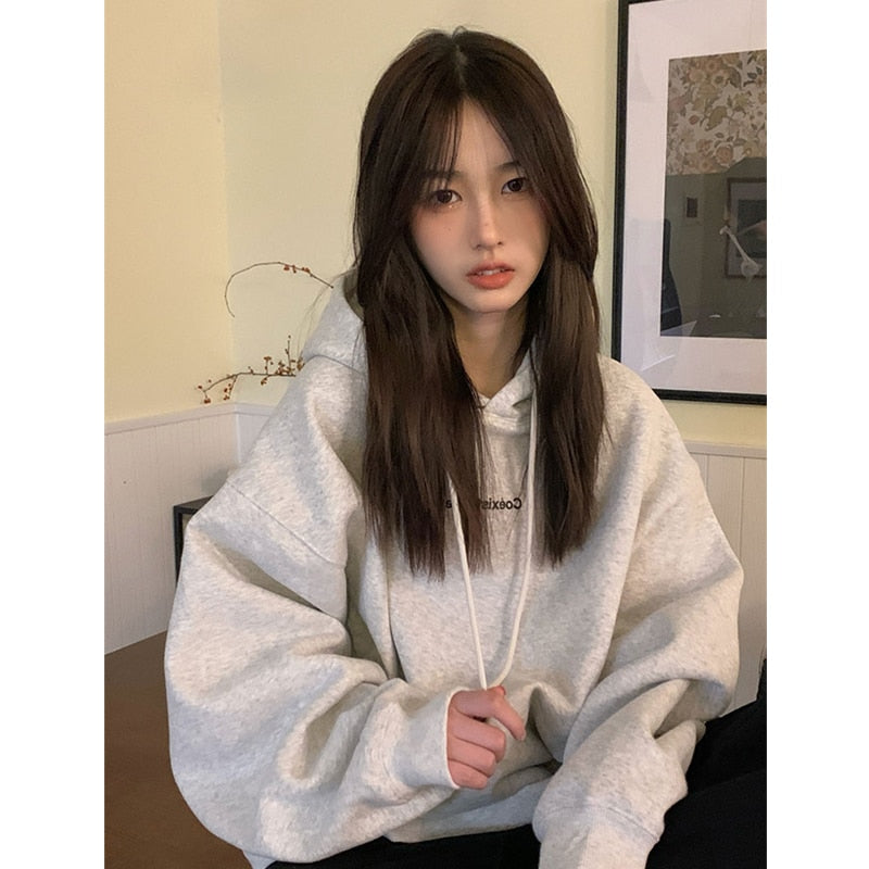 Trizchlor Fashion Dark Grey Hoodie Fleece Thicken Sweatshirt for Women