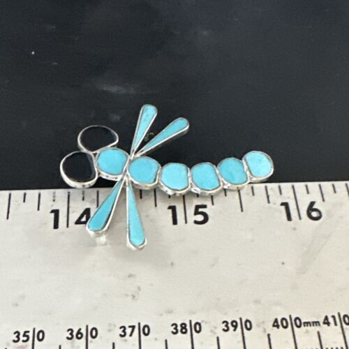 Blue Kingman Turquoise Zuni Sterling Silver Dragonfly Inlay Pin Pendant
