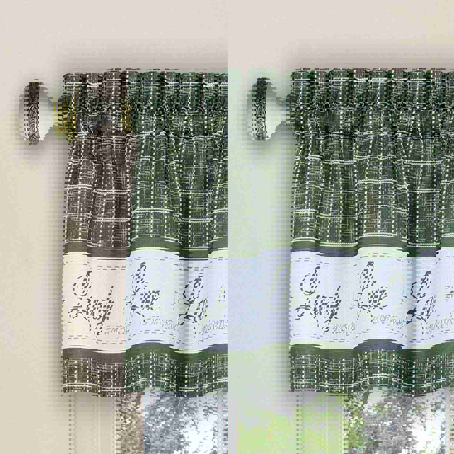 Live Laugh Love 3-Piece Kitchen Curtain Set, Green, Tiers 58x36, Swag 58x14 Inches
